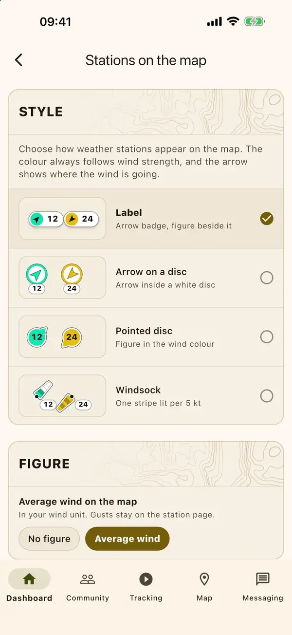 Choosing the station style on the map.
