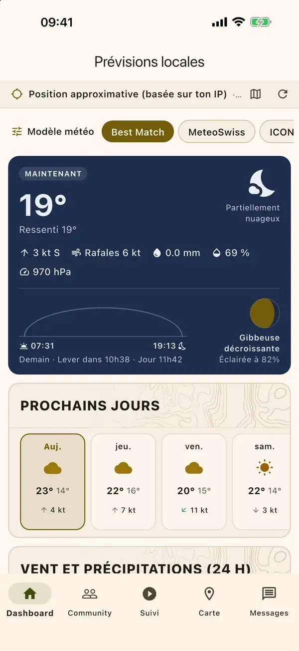 La prévision locale : maintenant et les jours suivants.