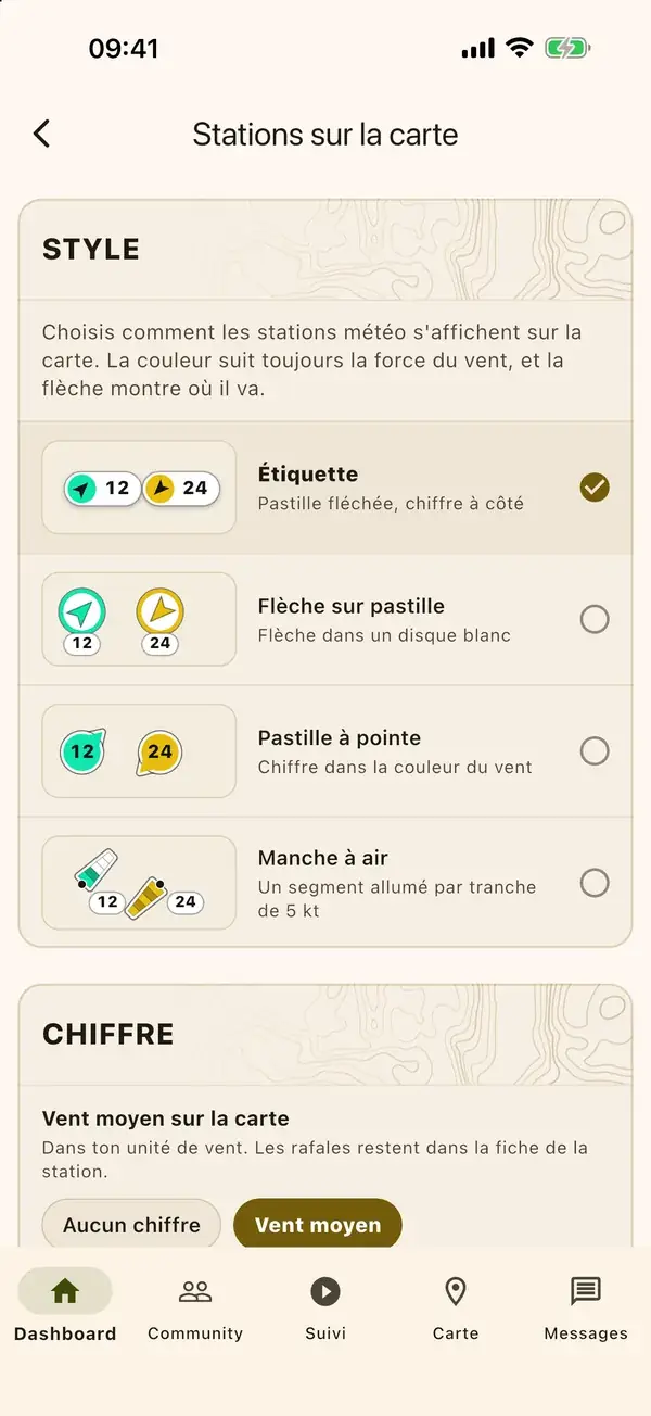 Le choix du style des stations sur la carte.